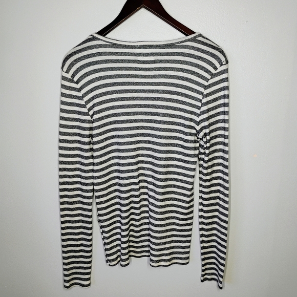 Michael Stars for Anthropologie Long Sleeve Shine Stripe Top V Neck Size M/L - Picture 5 of 10
